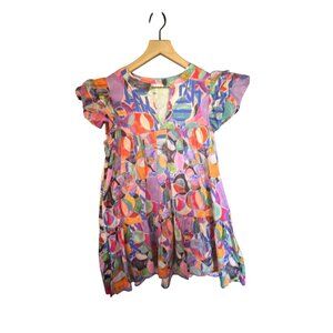 TCEC Multicolor Abstract Print Short Sleeve Dress S